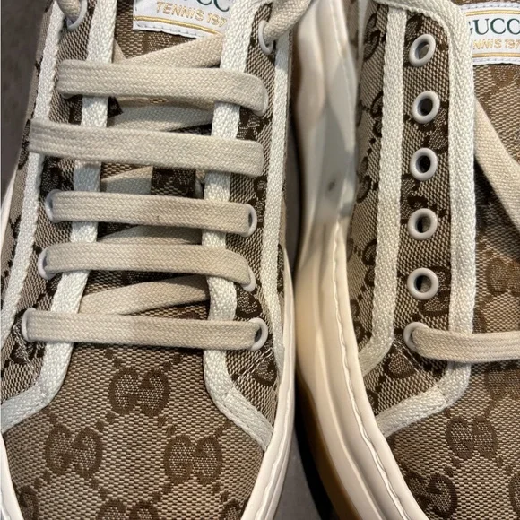 Gucci Tan Monogram Canvas Sneakers - Picture 2 of 10